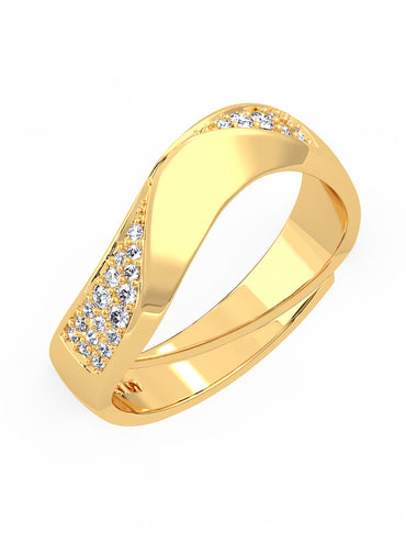 MAIRA Sterling Silver Wave Ring with Cubic Zircon | 18K Micron Gold Plated | Heart Collection | Hypoallergenic | 6 Months Warranty | Gift For Women & Girls