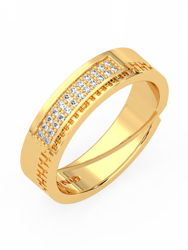 MAIRA Cubic Zircon Studded Band Ring For Women And Girls |18K Micron Gold Plated Geometric Pattern | Hypoallergenic | 6 Months Warranty |