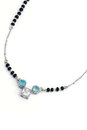 MAIRA 925 Sterling Silver Swiss Zirconia Black Beads Mani Simple 18 Inch Necklace Mangalsutra Jewellery / Gift for Women