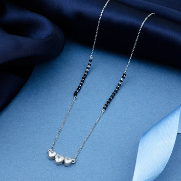 MAIRA 925 Sterling Silver Swiss Zirconia Black Beads Mani Simple 18 Inch Necklace Mangalsutra Jewellery / Gift for Women