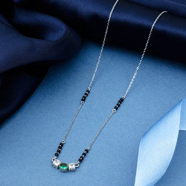 MAIRA Sterling Silver Swiss Zirconia Black Beads Stylish 18 Inch Working Women Mangalsutra Jewellery