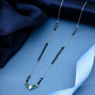 MAIRA Sterling Silver Swiss Zirconia Black Beads Stylish 18 Inch Working Women Mangalsutra Jewellery