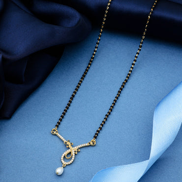 MAIRA Swiss Zirconia Floral Pendant 925 Sterling Silver 18K Gold Plated Black Beads Necklace Mangalsutra Jewellery / Gift for Women