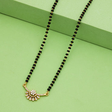 MAIRA 925 Sterling Silver 18K Gold Plated With Floral Diamond Pendant Black Mani Mangalsutra Gift For Wife/ Women