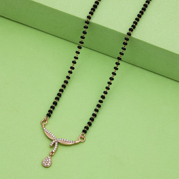 MAIRA 925 Sterling Silver Rose Gold Black Beaded Mangalsutra for Women