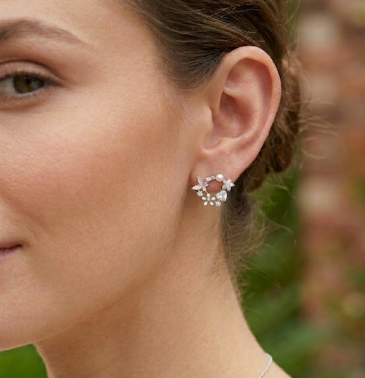 Maira Sterling Silver Butterfly Floral Wreath Earrings