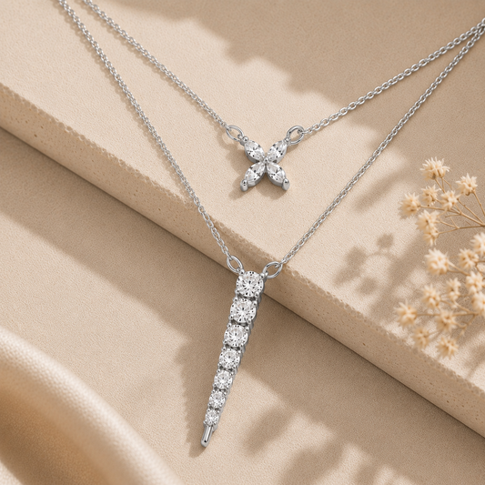 Petal Cascade Layered Rhodium Plated 925 sterling silver Necklace