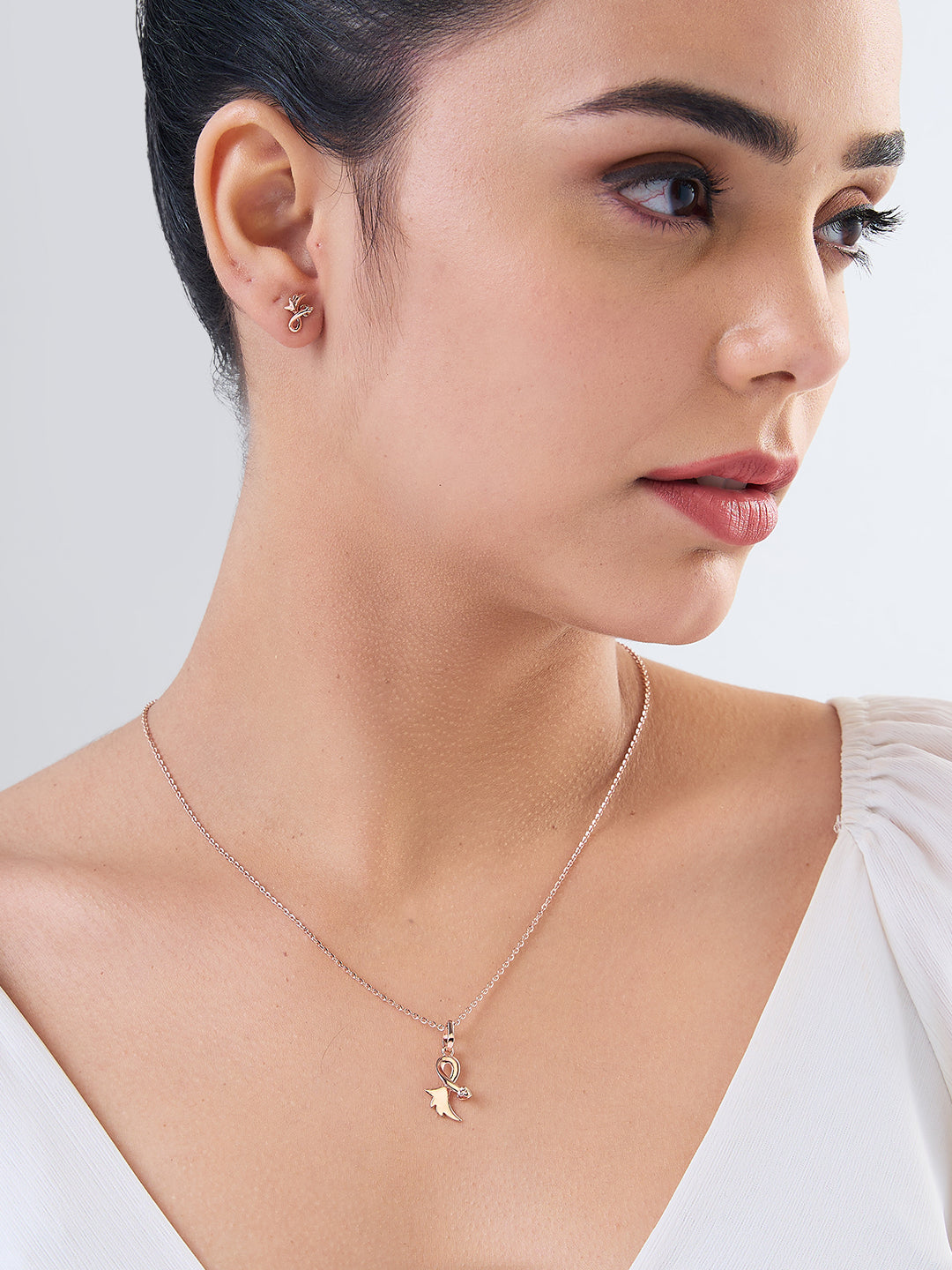 MAIRA 925 Sterling Silver Rose Gold Valentine Necklace With Earrings for Girls / Women