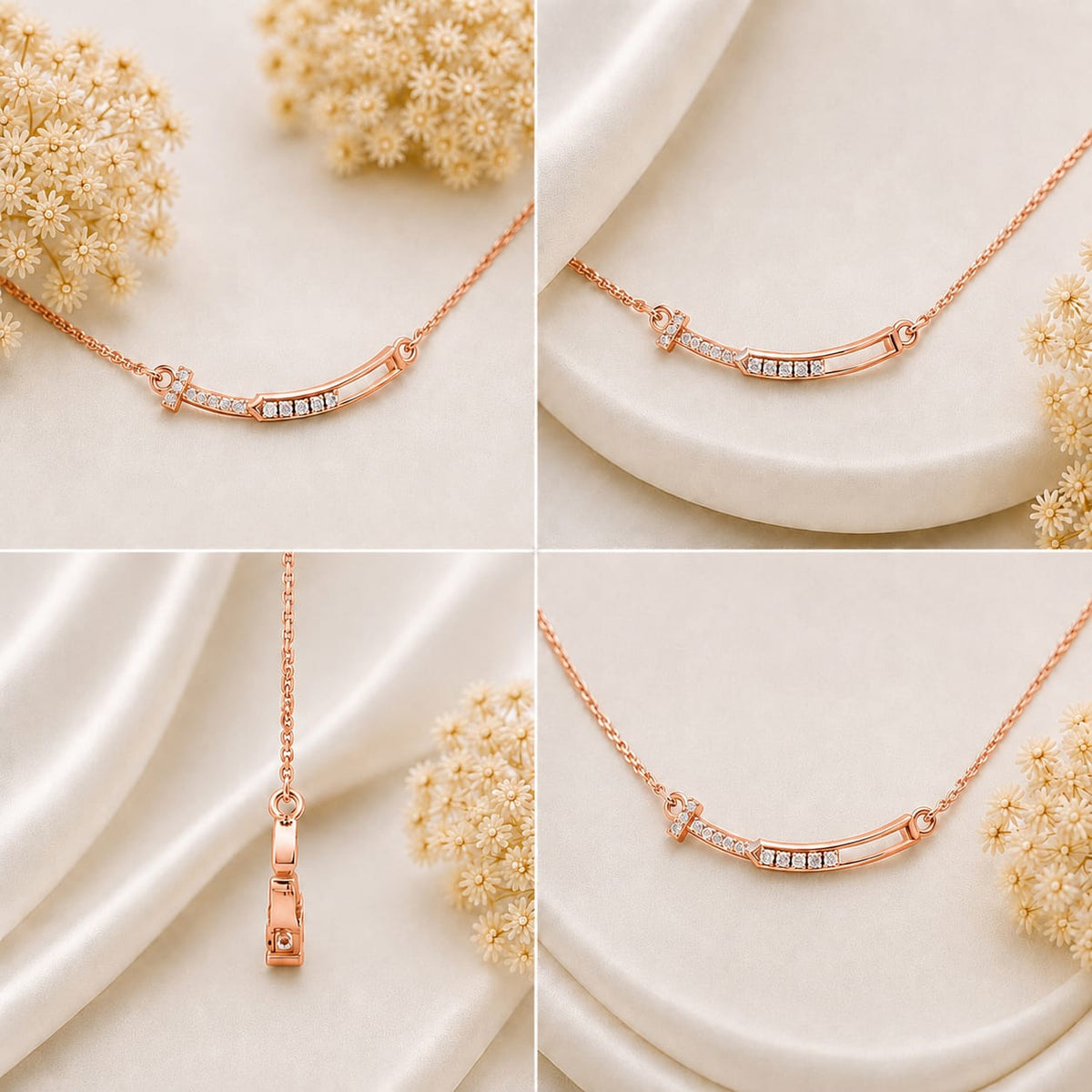 Radiant Arc Bar Rose Gold Plated Necklace