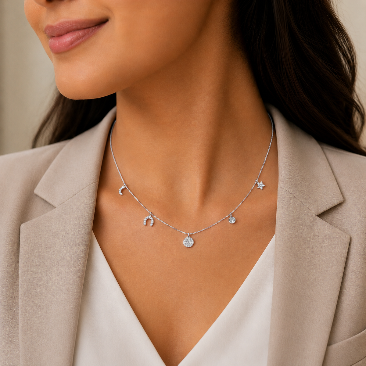 Celestial Wishes Charm Rhodium Plated 925 Sterling Silver Necklace