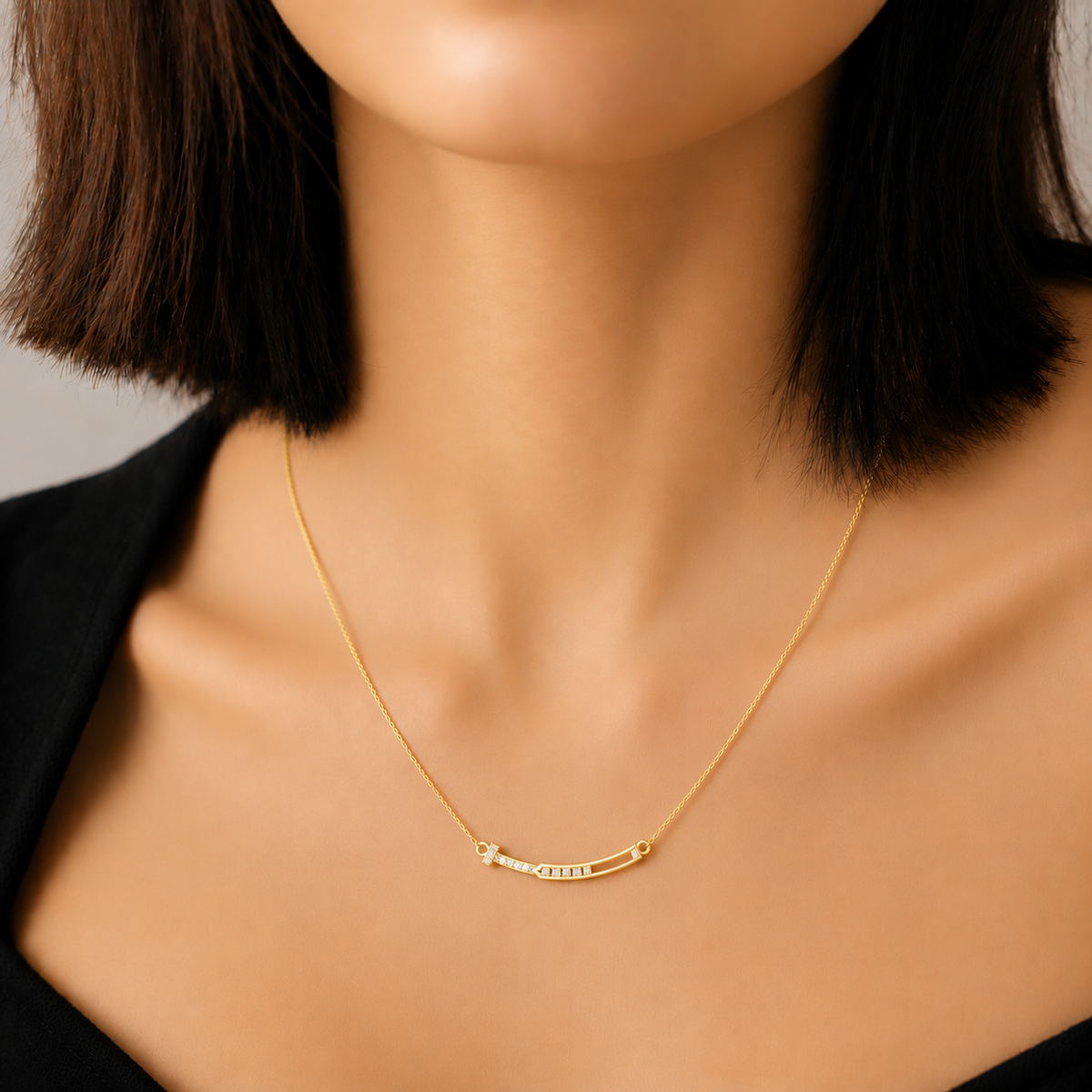 Radiant Arc Bar Gold Plated Necklace