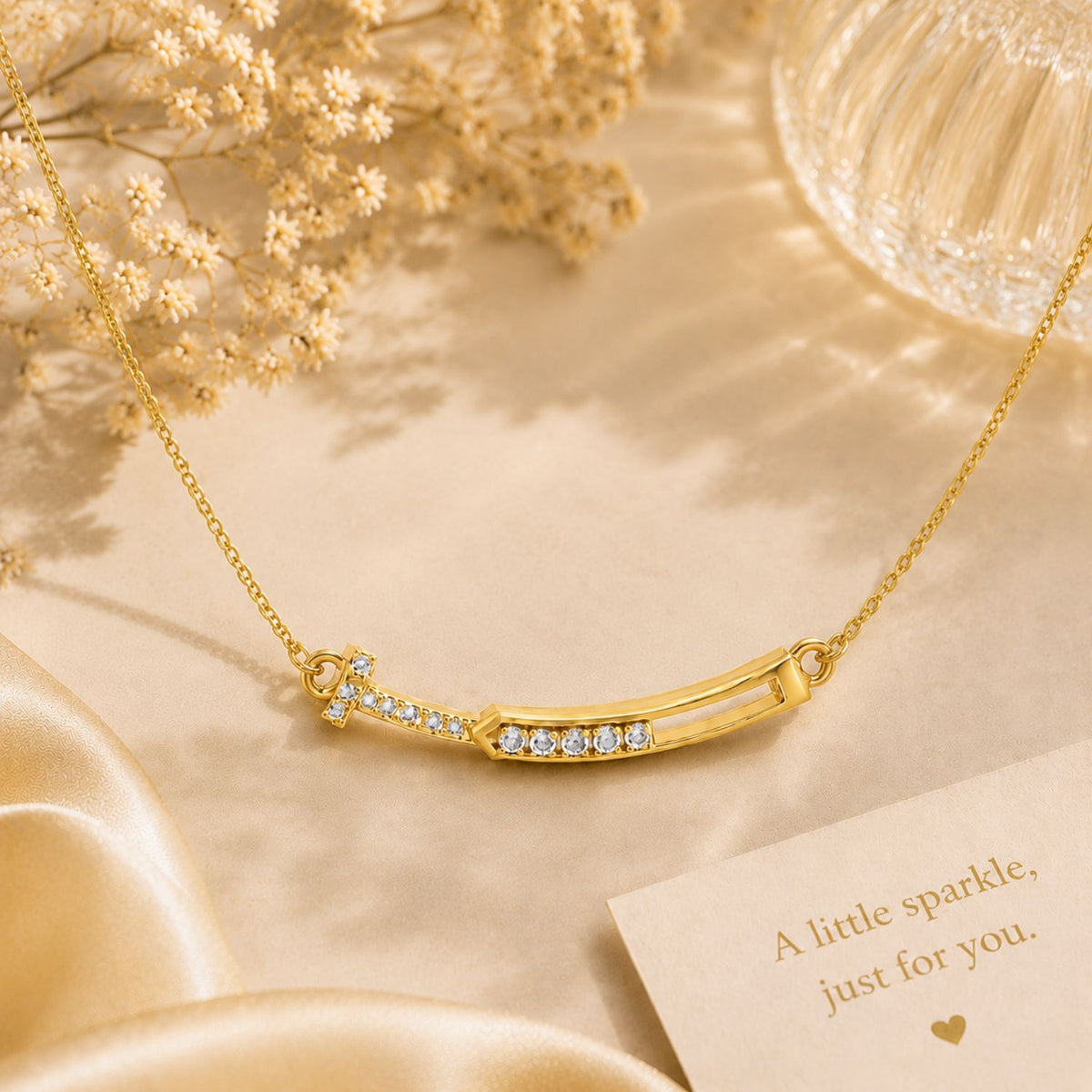 Radiant Arc Bar Gold Plated Necklace