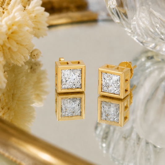 Square CZ Stone stud Earrings