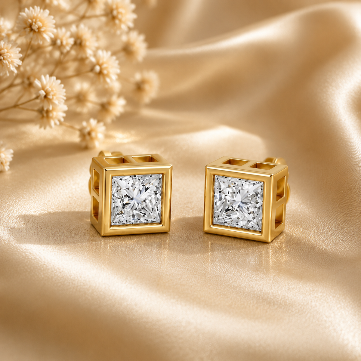 Square CZ Stone stud Earrings