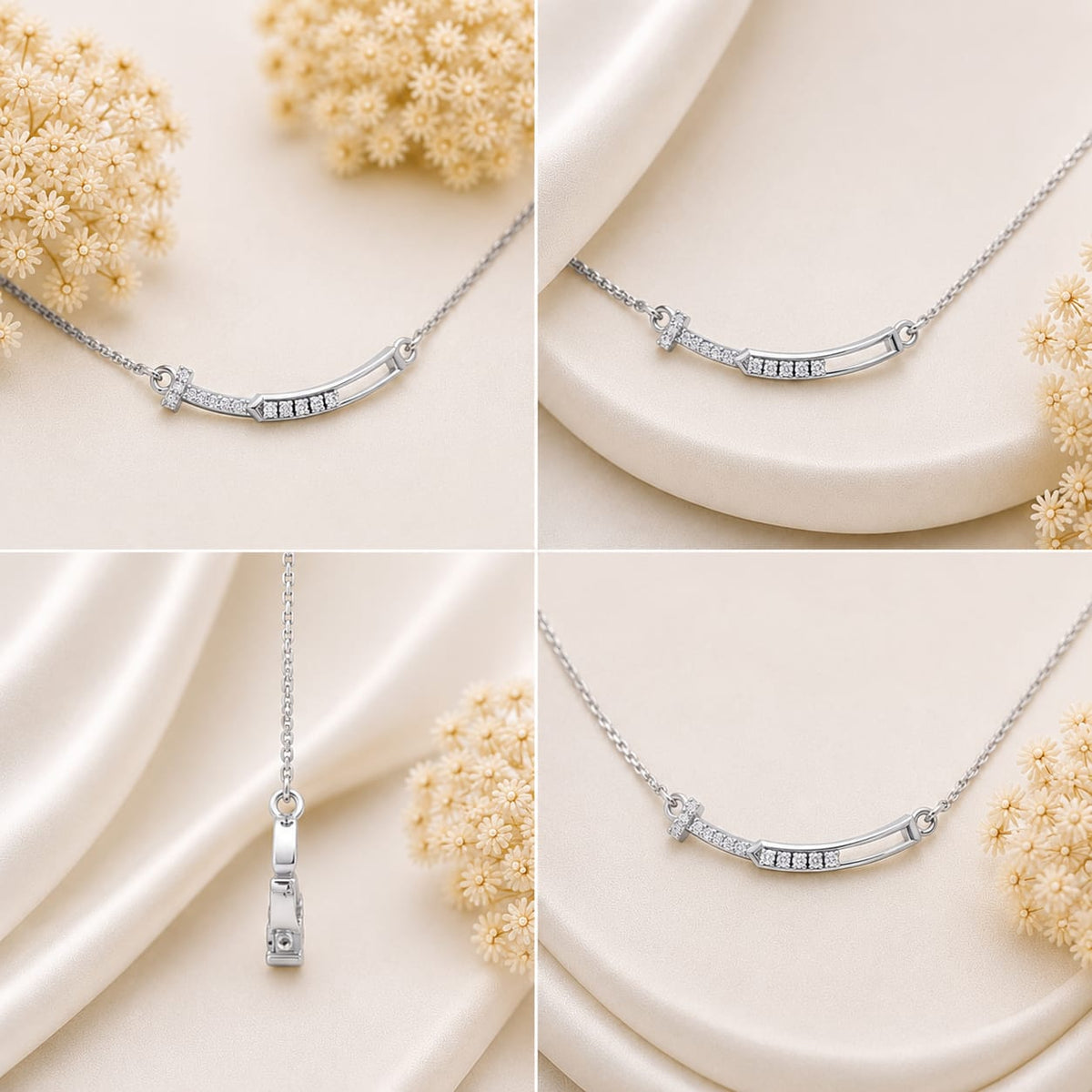 Radiant Arc Bar Rhodium Plated  Necklace