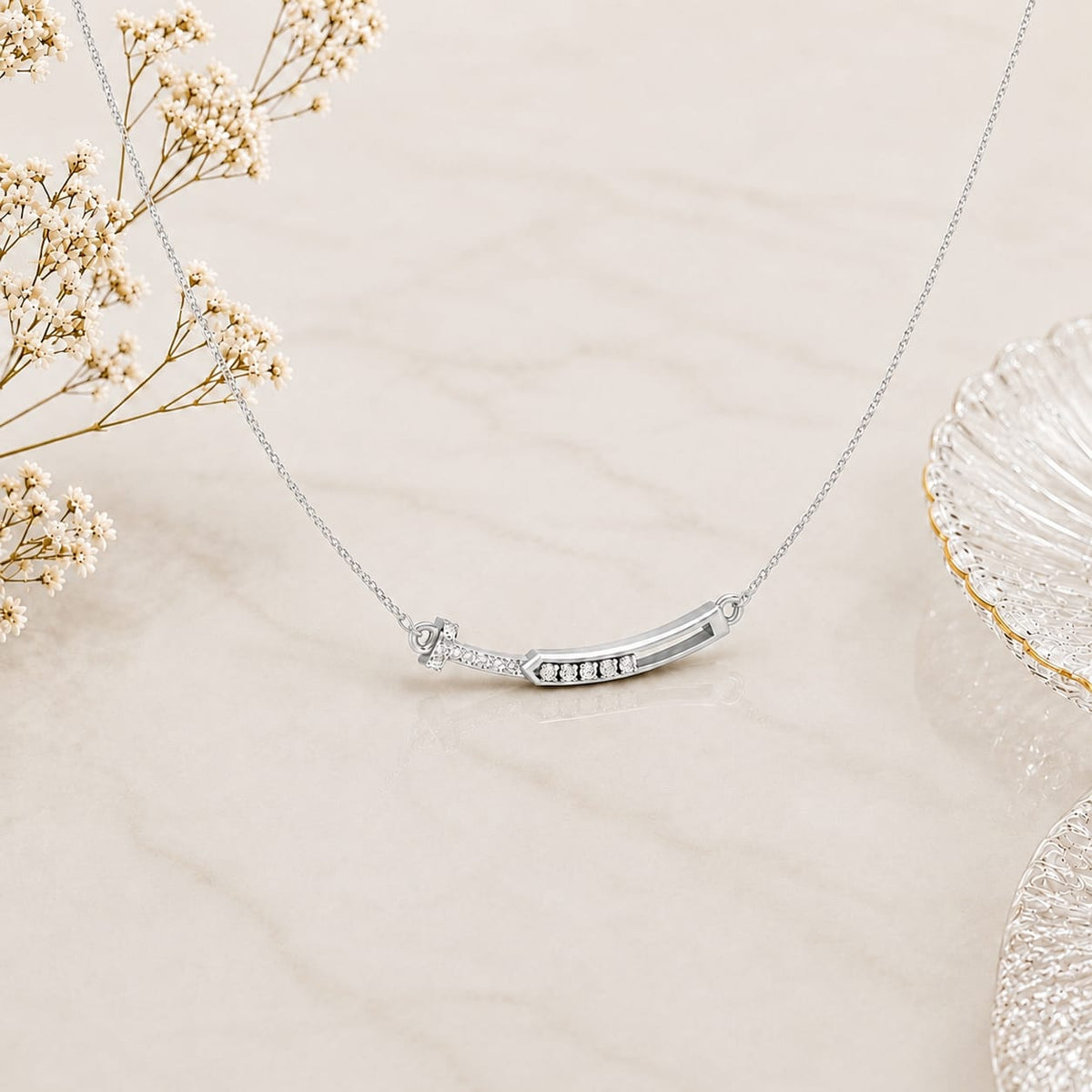 Radiant Arc Bar Rhodium Plated  Necklace