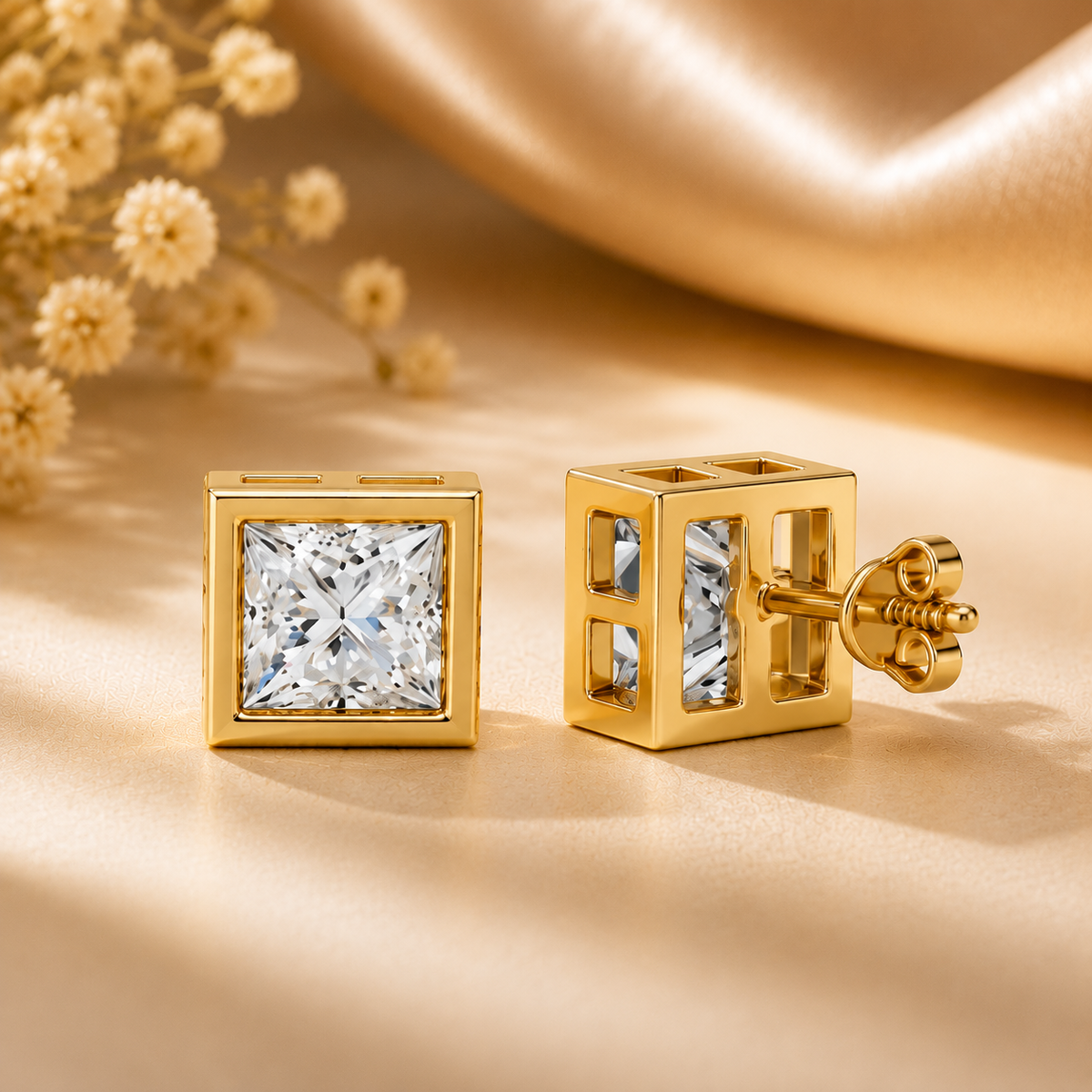 Square CZ Stone stud Earrings
