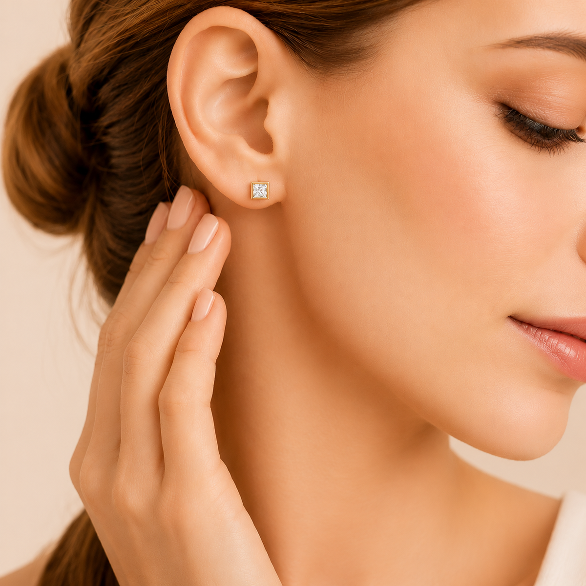Square CZ Stone stud Earrings