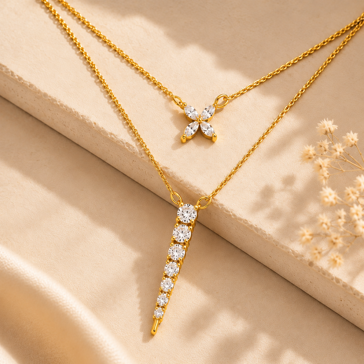 Petal Cascade Layered Gold Plated 925 Sterling Silver Necklace