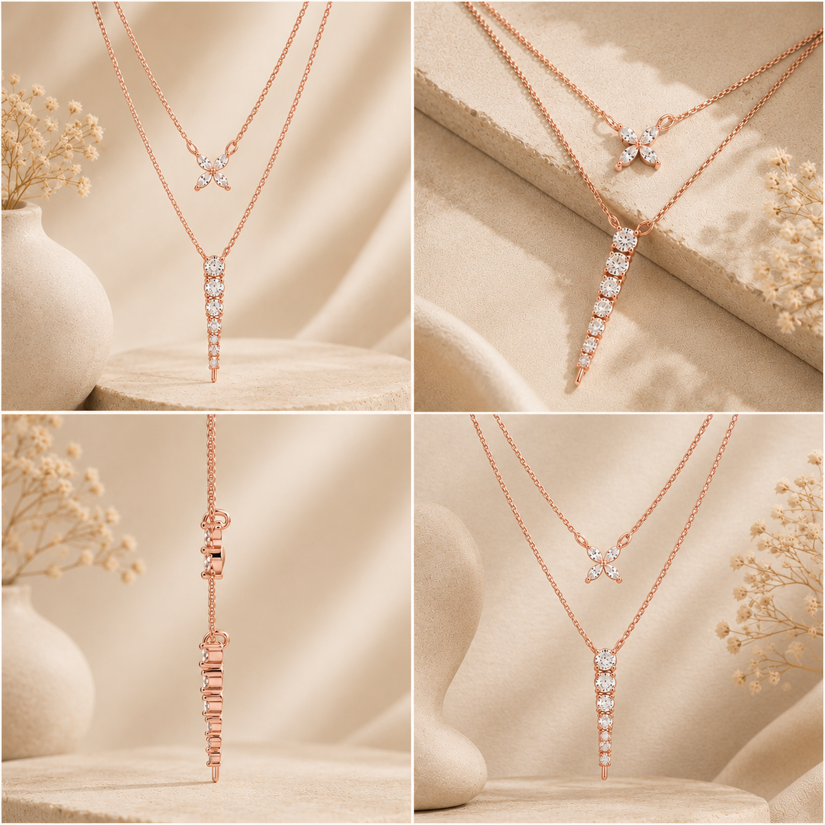 Petal Cascade Layered Rose gold Plated 925 Sterling Silver Necklace