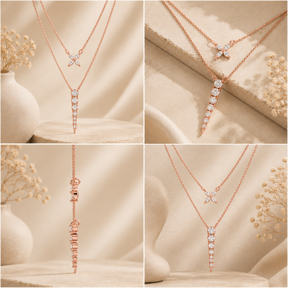 Petal Cascade Layered Rose gold Plated 925 Sterling Silver Necklace