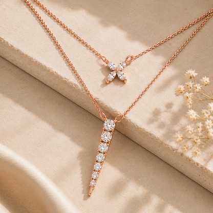 Petal Cascade Layered Rose gold Plated 925 Sterling Silver Necklace