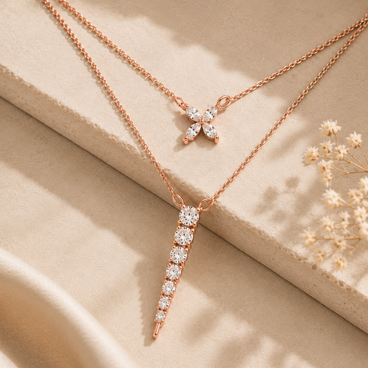 Petal Cascade Layered Rose gold Plated 925 Sterling Silver Necklace
