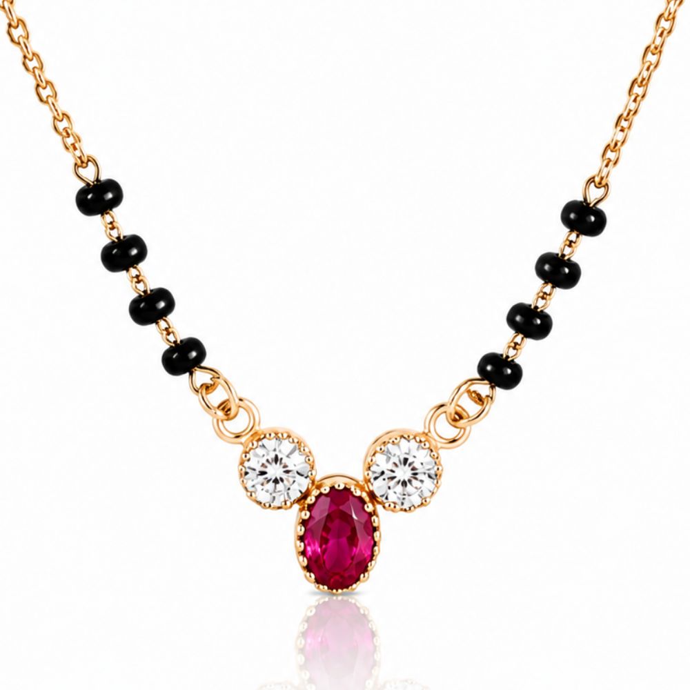 Ruby Dewdrop Three-Stone Mangalsutra.