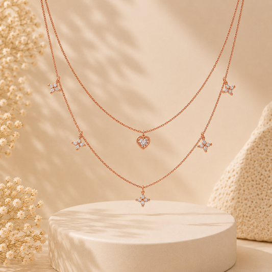 Fluttering Love Layered Rose Gold Plated 925 sterling silver Necklace