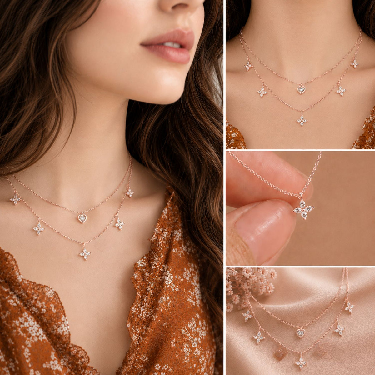Fluttering Love Layered Rose Gold Plated 925 sterling silver Necklace