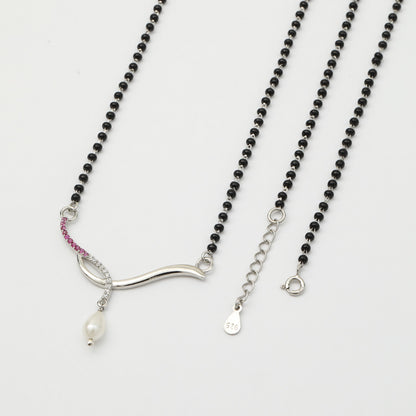 MAIRA 925 Sterling Silver Swiss Zirconia Black Beads Kala Mani 18 Inch Necklace Mangalsutra Jewellery / Gift for Women