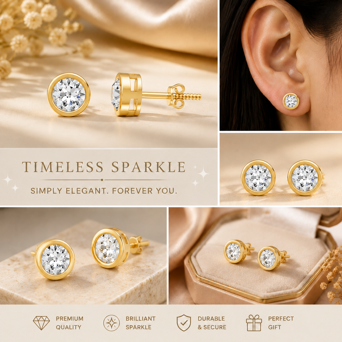 Golden Radiance Round Crystal Stud