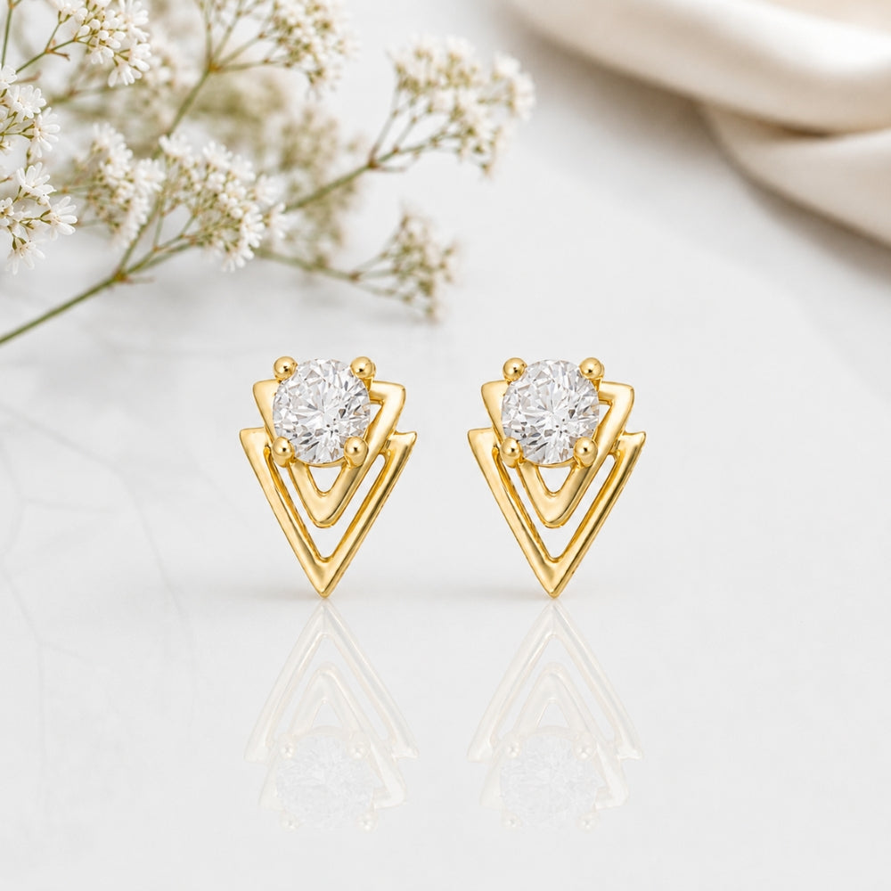 Gold Crystal Triangle Studs