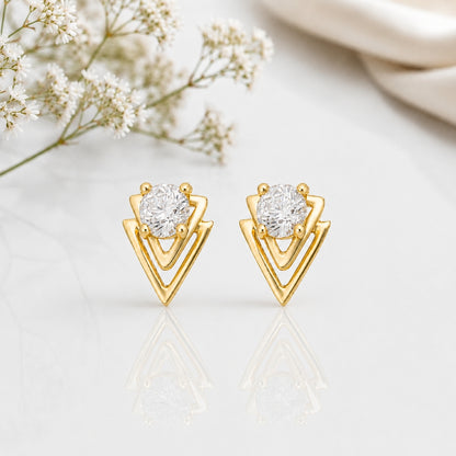 Gold Crystal Triangle Studs
