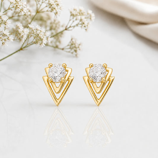 Gold Crystal Triangle Studs