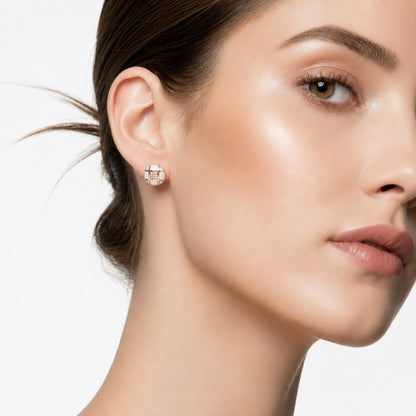 Rose Gold Round Design White and Crystal Stud