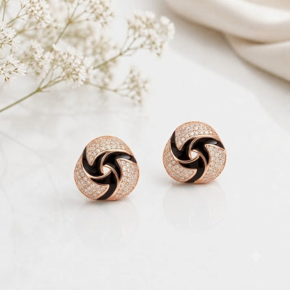 Rose Gold Black Swirl Crystal Stud Earrings