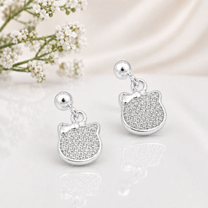 Silver Crystal Bow Drop Earrings