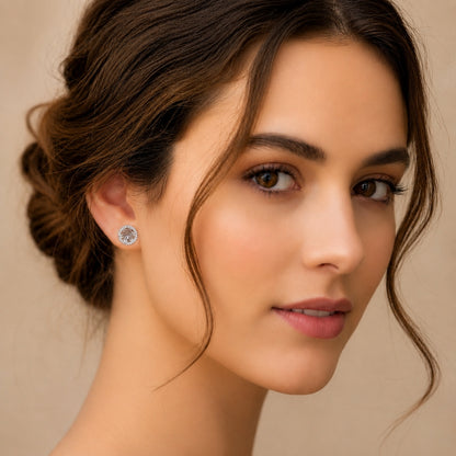 Graceful Floral Design Sparkling Stud Earrings