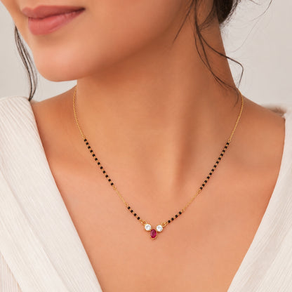 Ruby Dewdrop Three-Stone Mangalsutra.