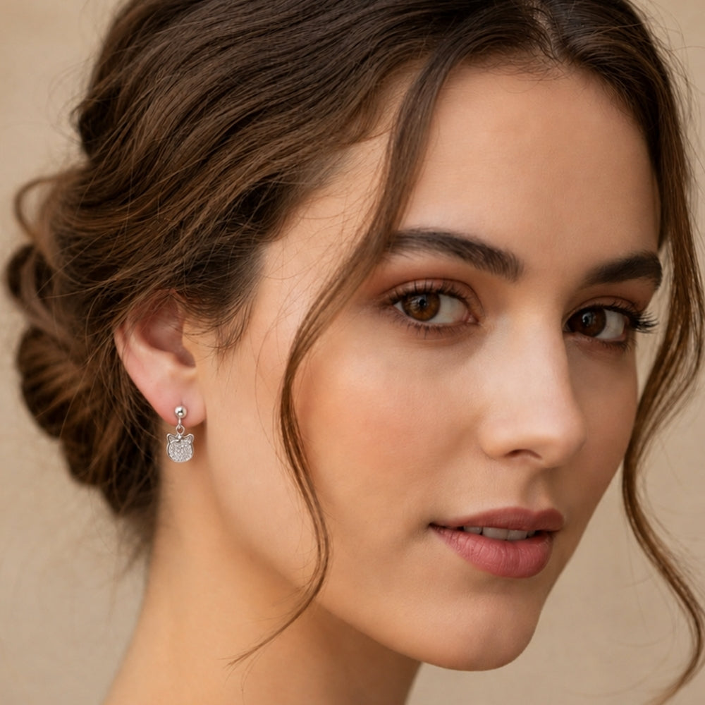 Silver Crystal Bow Drop Earrings
