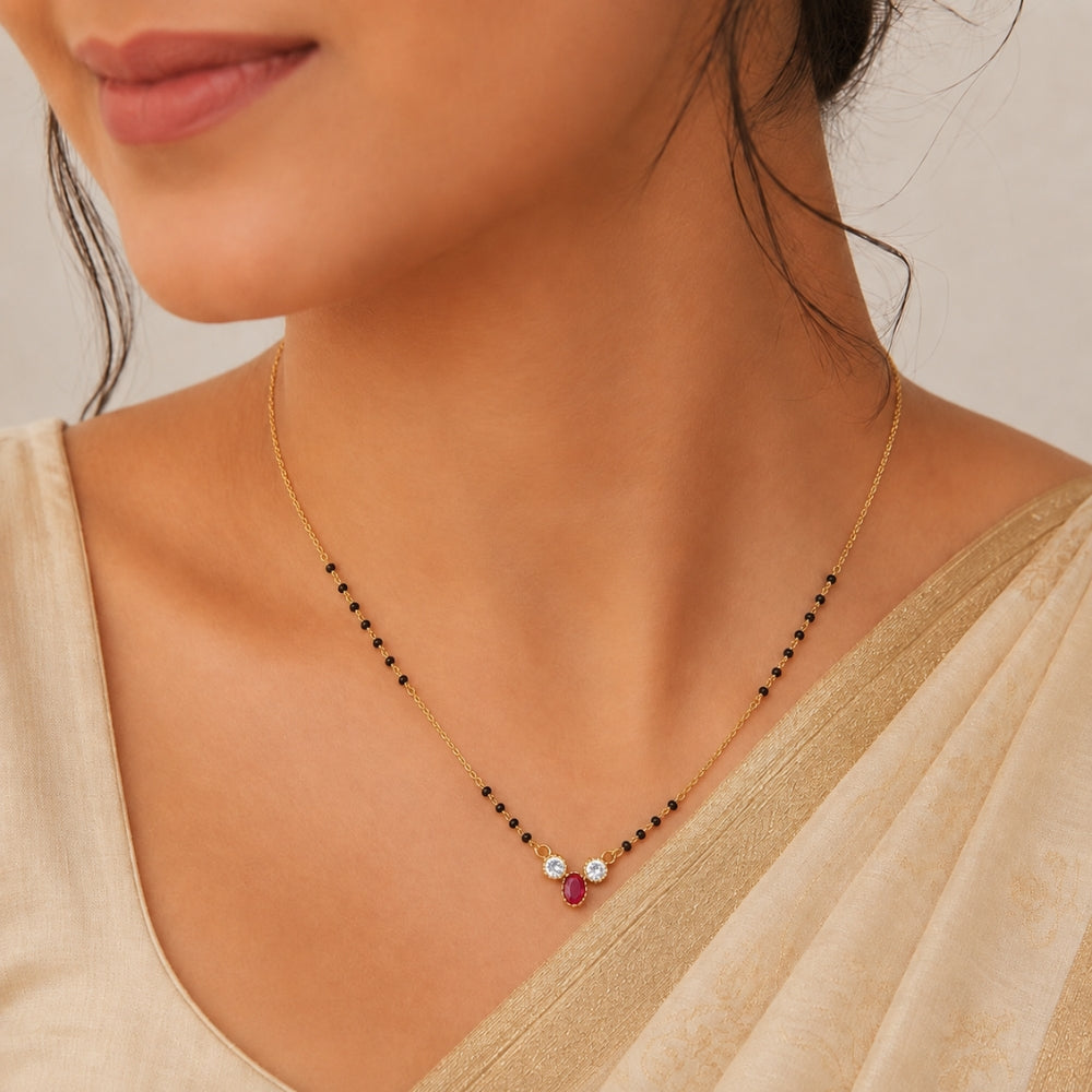 Ruby Dewdrop Three-Stone Mangalsutra.