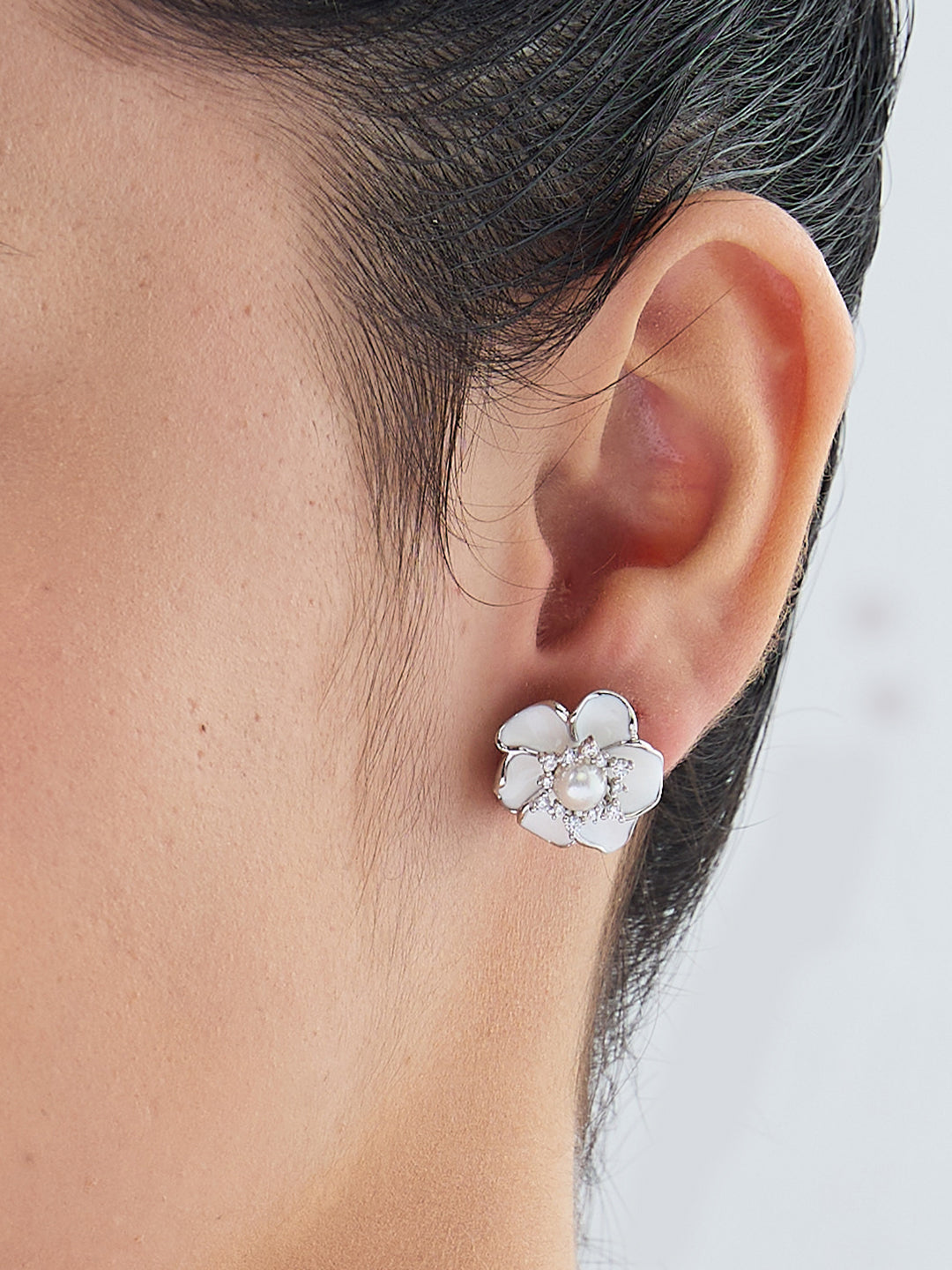 Maira Sterling Silver White Floral Earrings