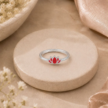 Crimson Lotus Enamel Adjustable Silver Toe Rings