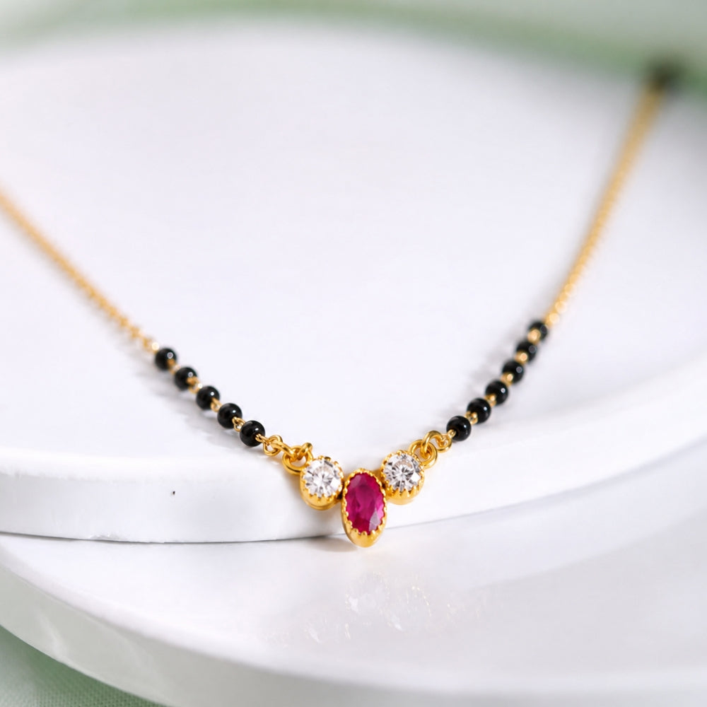 Ruby Dewdrop Three-Stone Mangalsutra.