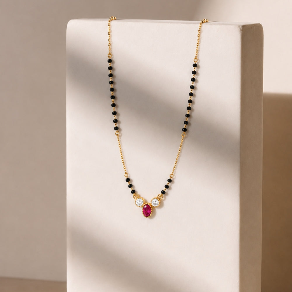 Ruby Dewdrop Three-Stone Mangalsutra.