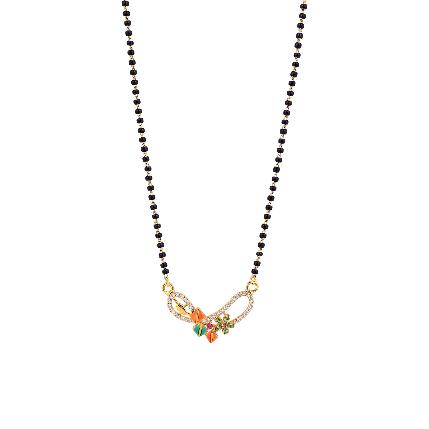 MAIRA 925 Sterling Silver Designer Mangalsutra Necklace with Black Beads Chain For women | 18K Gold Plated | Hypoallergenic | 6 Months Warranty | Pure Silver Gift For Wife