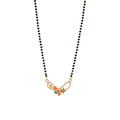 MAIRA 925 Sterling Silver Designer Mangalsutra Necklace with Black Beads Chain For women | 18K Gold Plated | Hypoallergenic | 6 Months Warranty | Pure Silver Gift For Wife