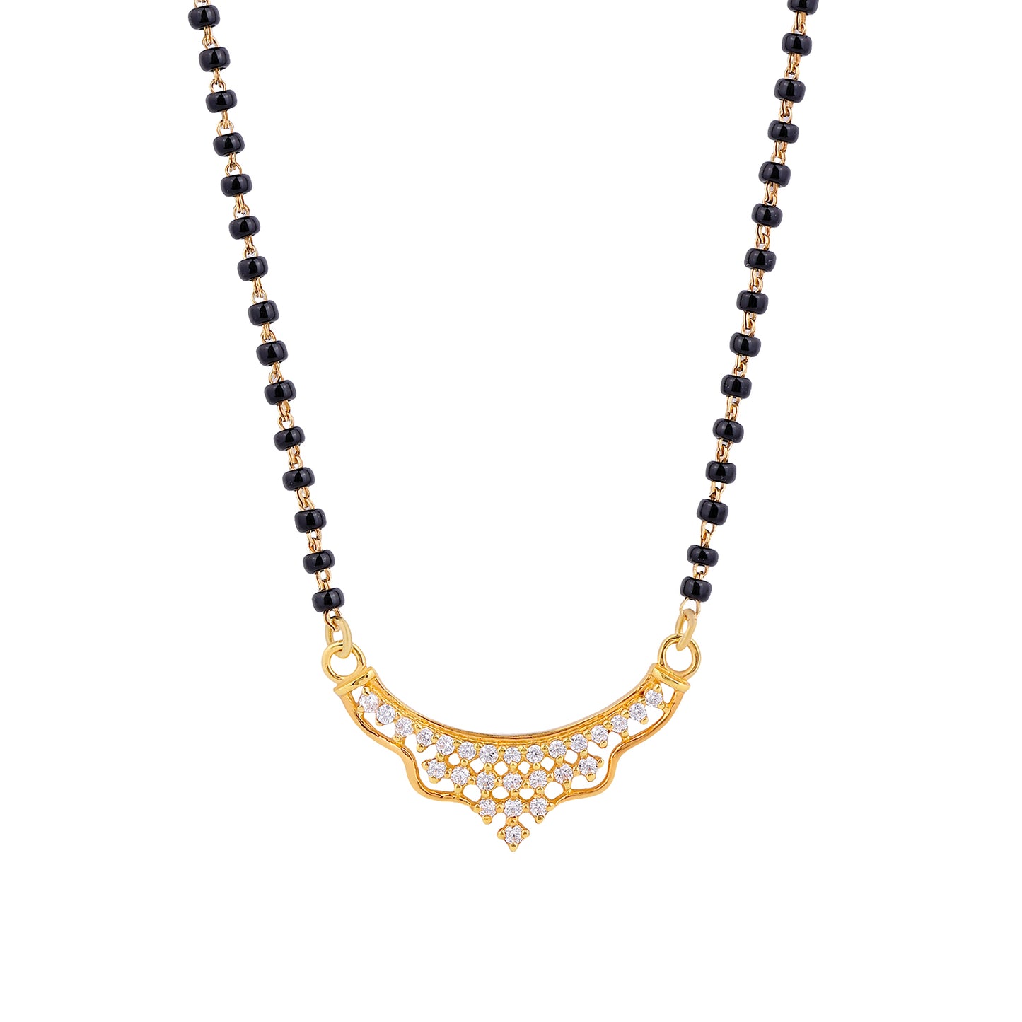 MAIRA 925 Sterling Silver 18K Micron Gold-Plated CZ studded Black Beads Mangalsutra For Women | Hypoallergenic | Pure Silver Gift For Wife