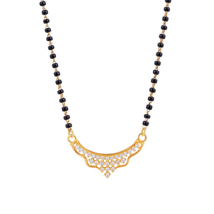 MAIRA 925 Sterling Silver 18K Micron Gold-Plated CZ studded Black Beads Mangalsutra For Women | Hypoallergenic | Pure Silver Gift For Wife